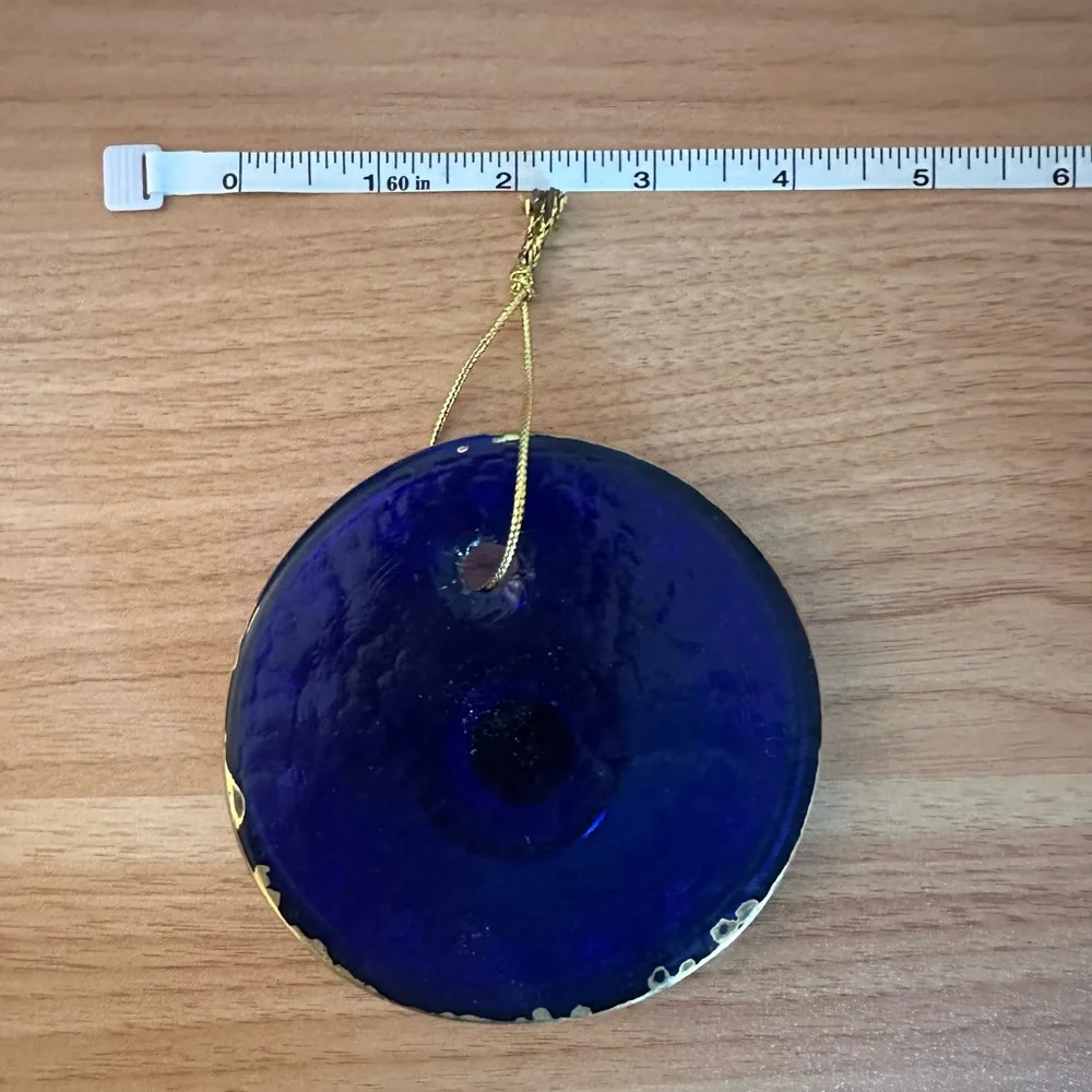 Handmade Turkish‎ Blue and Gold Evil Eye Protection Amulet Decor Glass Luck